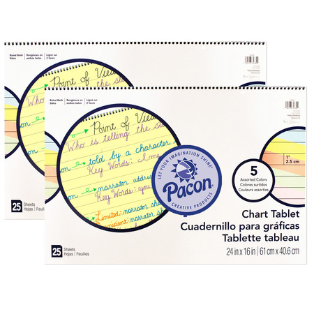 PACON Colored Paper Chart Tablet, Ruled, 24x16, 25 Sheets, PK2 P0074732